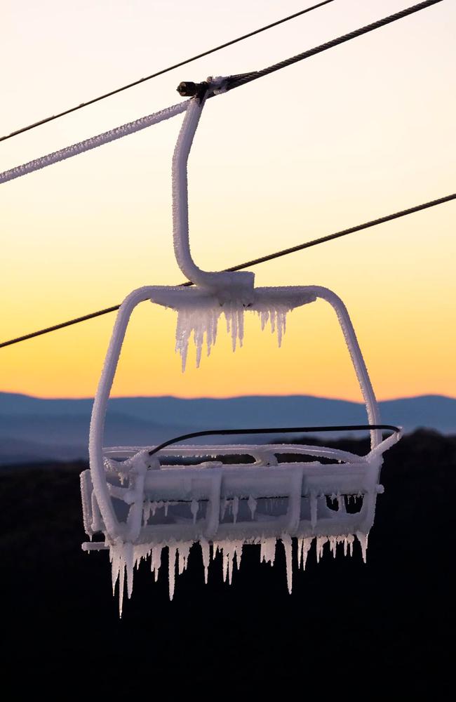 Hotham Alpine Resort recorded as much as 8cm of snow before the holiday weekend. Picture: Hotham Resort