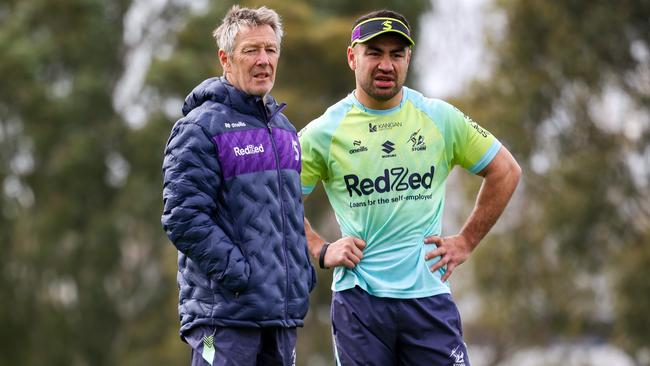 Melbourne Storm coach Craig Bellamy’s hard work sets the standard for players like Jahrome Hughes. Picture: Ian Currie