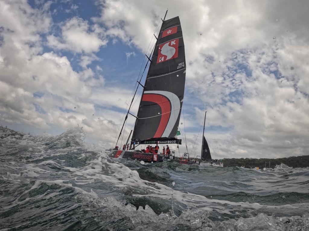 Scallywag sails up the harbour before the 2021 Sydney to Hobart. Picture: Mark Evans/Getty Images