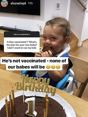 Shanelle Cartwright's son, Koa, is not vaccinated. Picture: Instagram