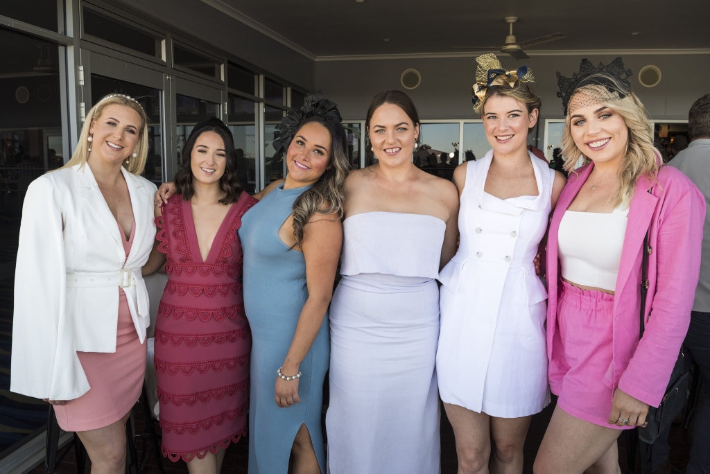 Catching up are (from left) Kate Dann, Jenna Hall, Alana Pittard, Alex Halford, Bec Whitton and Sarah Wilson at Weetwood 2020 at Clifford Park, Saturday, September 26, 2020. Picture: Kevin Farmer