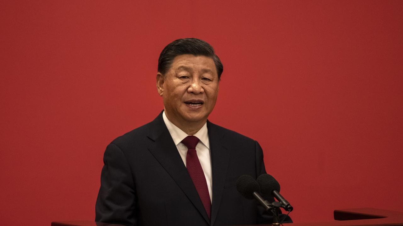 BEIJING, CHINA - OCTOBER 23: General Secretary and Chinese President Xi Jinping speaks at a press event with Members of the new Standing Committee of the Political Bureau of the Communist Party of China and Chinese and Foreign journalists at The Great Hall of People on October 23, 2022 in Beijing, China. (Photo by Kevin Frayer/Getty Images)