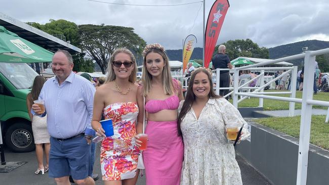 Emma Fisher, Jess Bartlett and Jazz Hynard at Cairns Cup Carnival on Saturday. Picture: Andreas Nicola