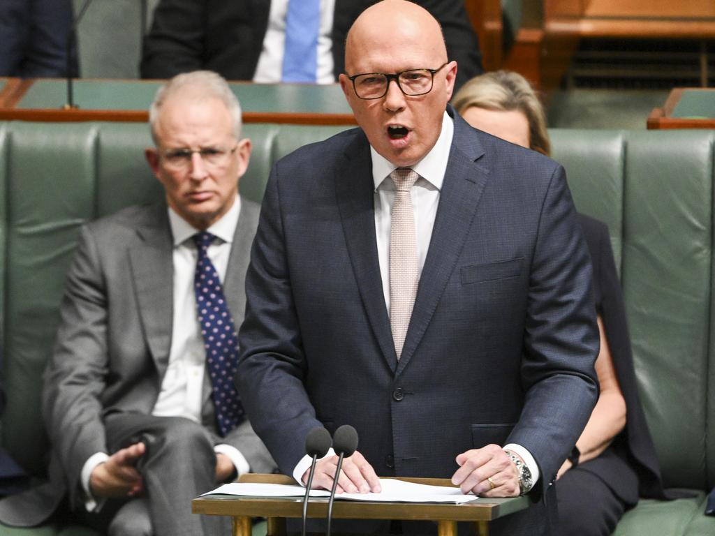 Opposition Leader Peter Dutton has flagged potentially cutting ties with the ICC. Picture: NewsWire / Martin Ollman