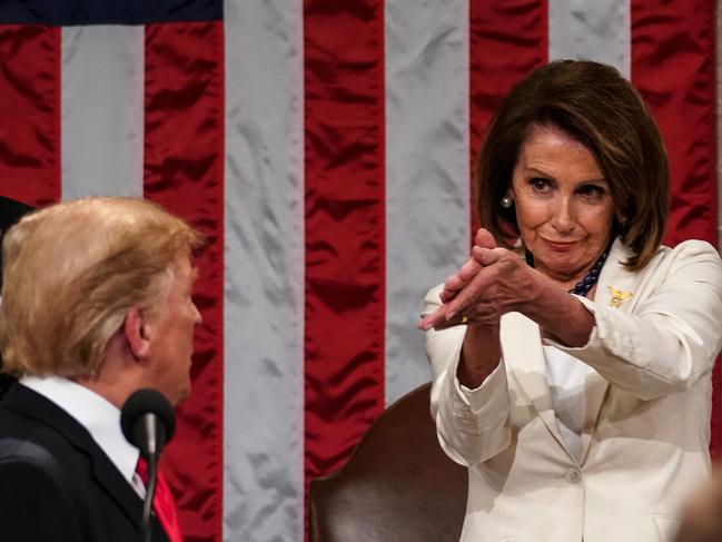 Nancy Pelosi and Donald Trump at his 2019 State of the Union. Picture: AFP