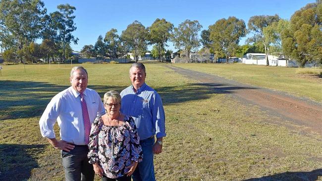 GREAT POTENTIAL: Paul McVeigh, Donna Ashurst, and Rohan May are keen to see this block of land transformed into a new aged care or assisted living facility. Picture: Meg Gannon