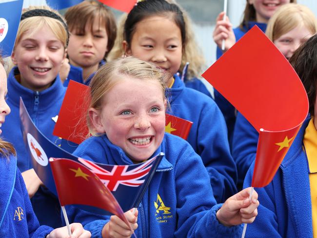 Lily Garde, 9, from Albuera Street Primary School, was bursting with excitement ahead of the arrival of Chinese President Xi Jinping.