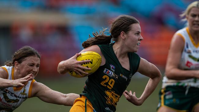Caitlin Sargent in the 2023-24 NTFL Women's Grand Final between PINT and St Mary's. Picture: Pema Tamang Pakhrin