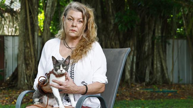 Leesa Michaud, pictured with her assistance cat Sundar-Billi, was sexually abused as a child by Ian Venning. Leesa started legal action against Ian Venning, but he died before the matter could go to trial. Photo: Brendan Radke