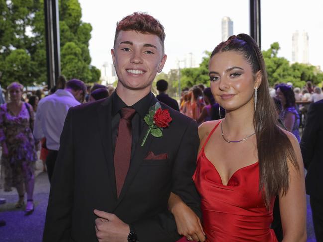 Cameron Thomas-Beazley and Elisha Mccullough at the Coomera Anglican College Formal at HOTA. Picture: Marcelo Lang.