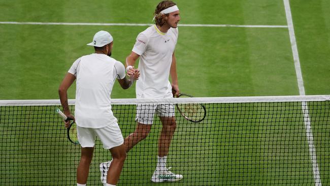 Nick Kyrgios and Stefanos Tsitsipas clashed at Wimbledon last year. Picture: Getty Images