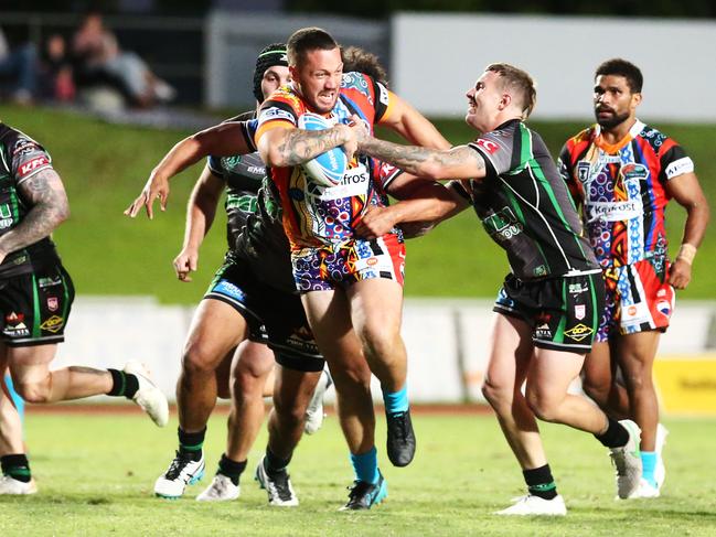 Pride's Paea Pua bursts through the Blackhawks defence. Picture: Matthew McInerney