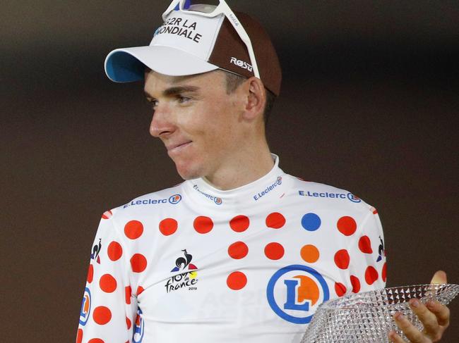 PARIS, FRANCE - JULY 28: Podium / Peter Sagan of Slovakia and Team Bora-Hansgrohe Green Sprint Jersey / Egan Bernal of Colombia and Team INEOS Yellow Leader Jersey / Romain Bardet of France and Team AG2R La Mondiale Polka Dot Mountain Jersey / Celebration / Trophy / during the 106th Tour de France 2019, Stage 21 a 128km stage from Rambouillet to Paris Champs-Ã‰lysÃ©es / TDF / #TDF2019 / @LeTour / on July 28, 2019 in Paris, France. (Photo by Chris Graythen/Getty Images)