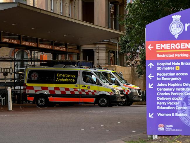 SYDNEY, AUSTRALIA - NewsWire Photos - JULY, 28, 2021: NSW Ambulances park at the Emergency wing of the Royal Prince Alfred (RPA) hospital in Sydney. Picture: NCA NewsWire/Bianca De Marchi