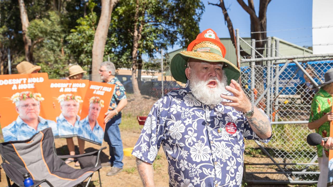 One of the protesters who crashed Scott Morrison’s visit. Picture: Jason Edwards