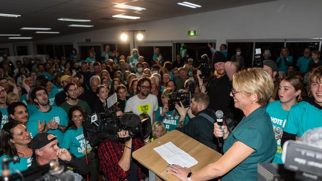 Zoe Daniel makes her victory speech to a cheering crowd. Picture: Bernard Wright.