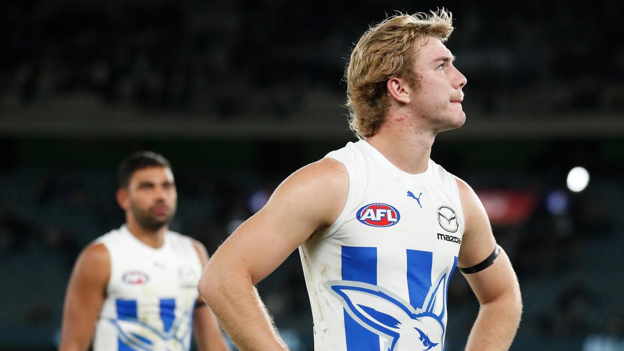 Jason Horne-Francis of the Kangaroos. Photo by Michael Willson/AFL Photos via Getty Images