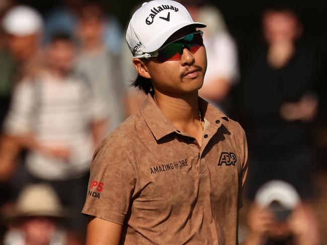 SYDNEY, AUSTRALIA - DECEMBER 03: Min Woo Lee of Australia reacts after putting on the 15th green during the ISPS HANDA Australian Open at The Australian Golf Course on December 03, 2023 in Sydney, Australia. (Photo by Matt King/Getty Images)