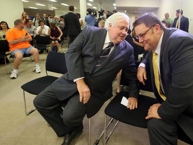 Declaration of Fairfax,Clive Palmer wins, with Glenn Lazarus..Pic Glenn Barnes