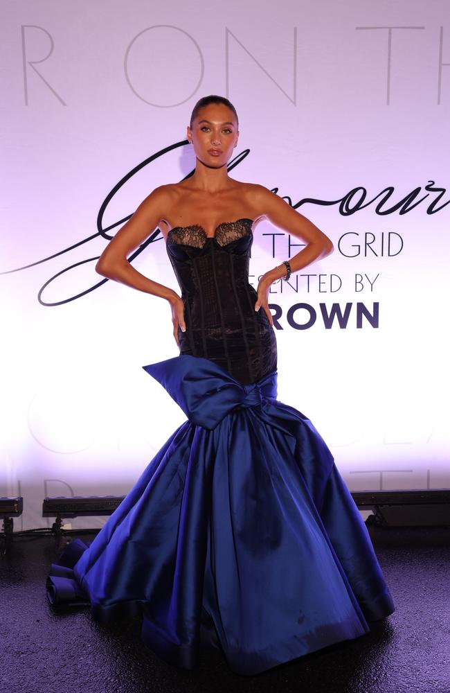 She was opted for an opulent navy blue gown for the occasion. Picture: Jason Edwards