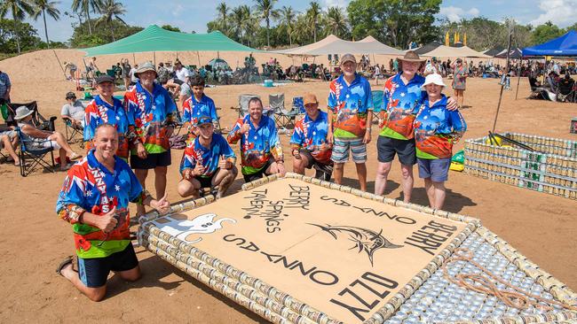 Adam and his Ozzy as crew at the Darwin Beer Can Regatta at Mindil Beach, 2023. Picture: Pema Tamang Pakhrin