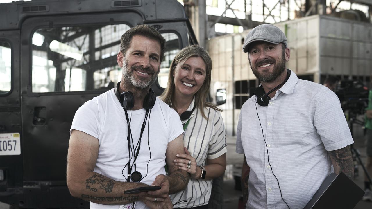 Director Zack Snyder with producers Deborah Snyder and Wesley Coller on set. Picture: Clay Enos/Netflix