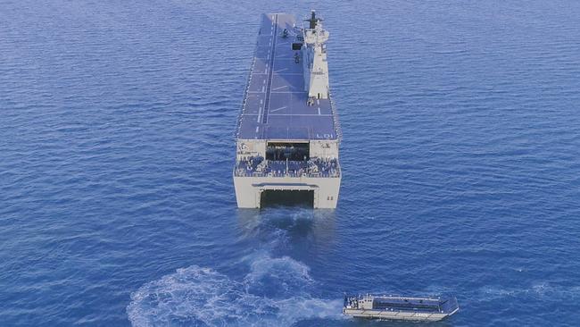 Landing helicopter dock ship HMAS Adelaide during amphibious operations off the coast of Bowen, Queensland. Picture: ADF