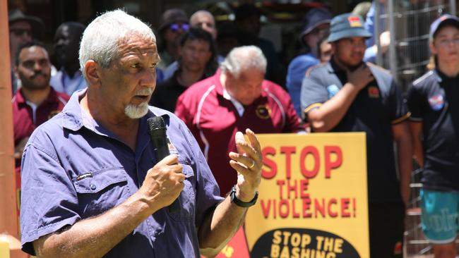 Central Australian Aboriginal Congress male cultural lead and Alice Springs Town Councillor Michael Liddle. Hundreds have taken to streets of Alice Springs to march against domestic violence on Tuesday, December 10, 2024. Picture: Gera Kazakov