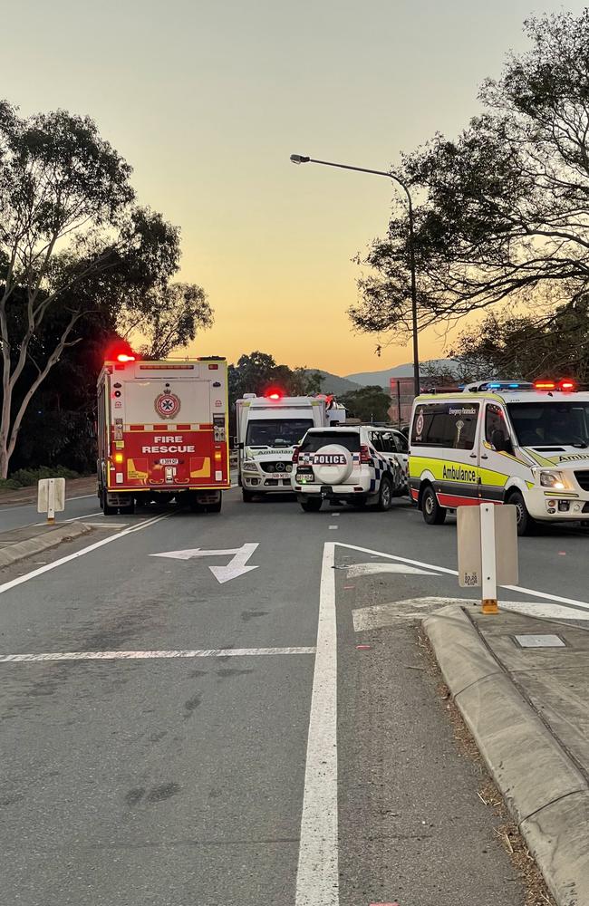 Emergency crews rushed to the George L Vickers bridge at Marian after a ute carrying three women and three dogs left the road and crashed down a 10m embankment and into mangroves. Picture: Janessa Ekert