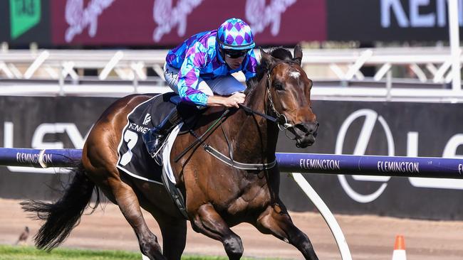 Pride Of Jenni and Declan Bates combine to win the Group 1 Champions Mile at Flemington last spring. Picture: Pat Scala/Racing Photos via Getty Images