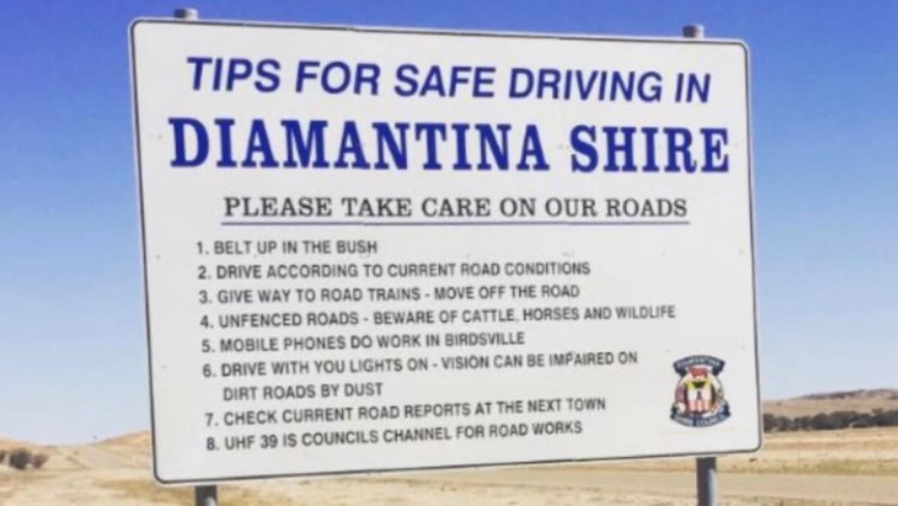 Another sign had tips for driving safe in the Aussie outback. Picture: Reddit / @Rd28T