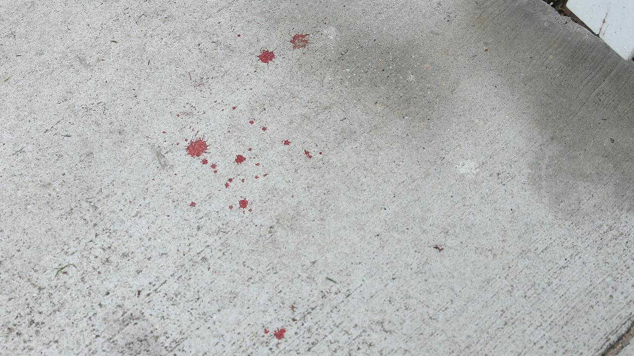 Blood spots outside the house that the stabbed woman, 73, sought help o Mundy Street, South Geelong. Picture: Alan Barber