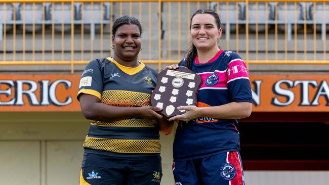 Ellie Niki and Dailene Doyle ahead of the 2024-25 Darwin Rugby grand finals. Picture: Pema Tamang Pakhrin