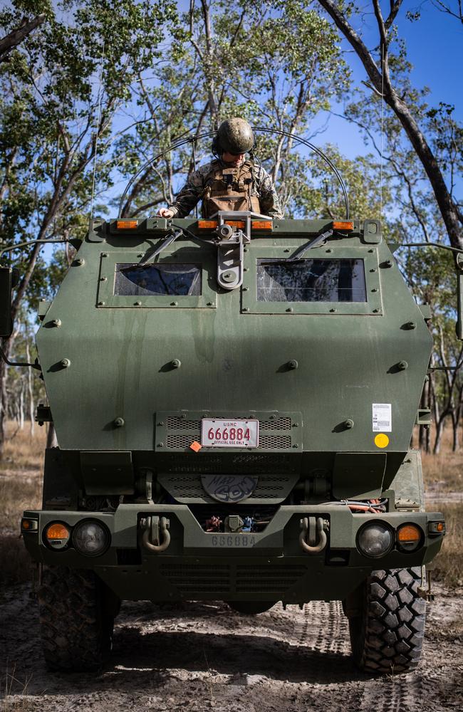 US. Marine Corps Corporal Jonathan Lindgren, a High Mobility Artillery Rocket System (HIMARS) section chief with 3d Battalion, 12th Marines prepares a rocket for a live-fire exercise scheduled for today at the Shoalwater Bay Training Area as part of Exercise Talisman Sabre. Picture: Lance Cpl. Joseph E. DeMarcus/US Marine Corps