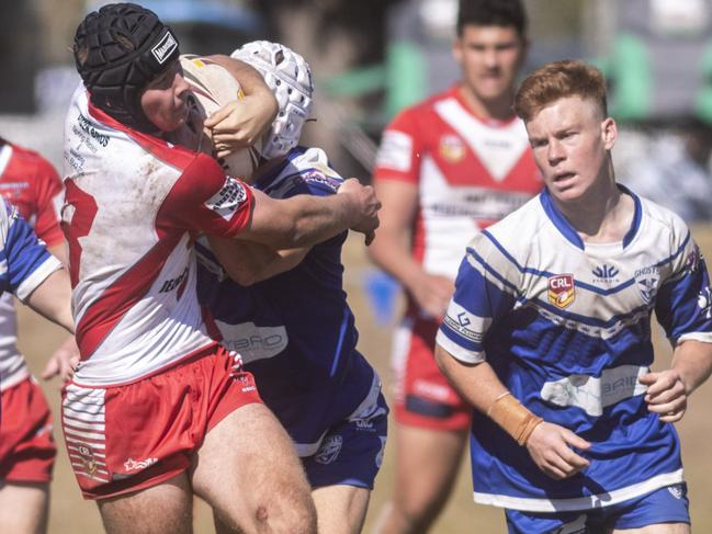 Nathan Ensbey (right) in the under 18's minor semi-final between Grafton Ghosts and South Grafton Rebels at Frank McGuren Field.