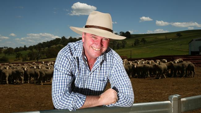 Barnaby Joyce on the campaign trail in New England sheep country near Walcha. Picture: Peter Lorimer.