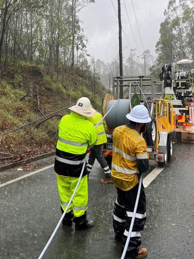 Energex crews working to restore power. Picture: Facebook/Energex