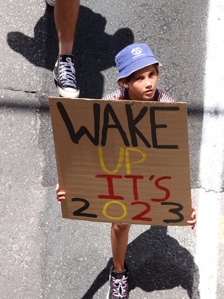 Australia Day protest march, Brisbane. Picture: Liam Kidston