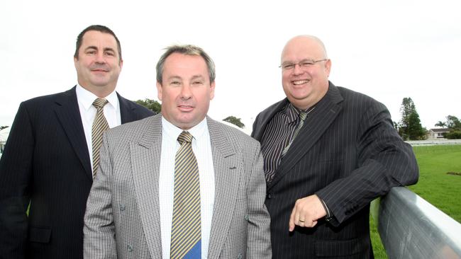 Brett Cook (left) after being appointed Deputy Chairman of the Gold Coast Turf Club in 2009. Pictured with then Chairman Andrew Eggleston and Treasurer Steve Hawkins.