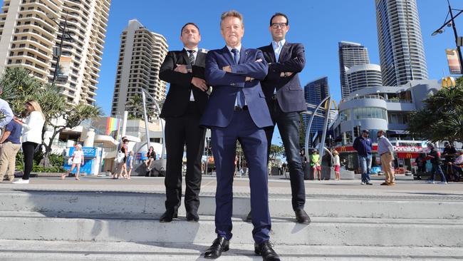 Gold Coast tourism operators rally together, driving en masse through Surfers Paradise to protest the border closure. Joining the call for the borders to open were real estate heavyweights, Jayde Pezet from KM sales and Marketing, Andrew Bell from Ray White Surfers Paradise, and George Mastrocostas from Aniko Group. Picture: Glenn Hampson.