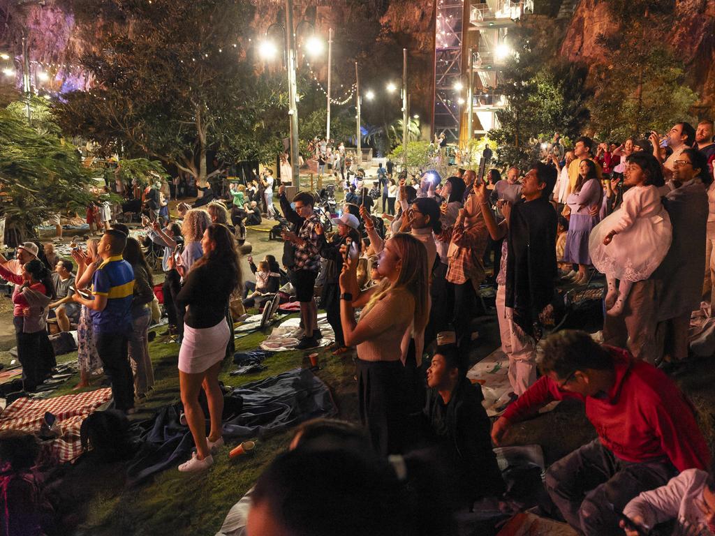 People flocked down to Howard Smith Wharves to watch the firework display during River Fire 2023. Picture Matthew Poon