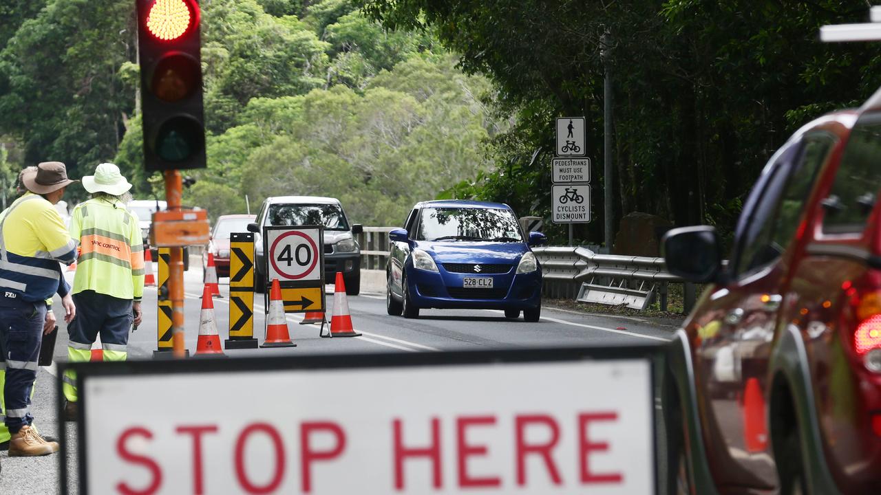 Road traffic controllers operating traffic lights from 9am to 3pm, as RoadTek engineers check the structural integrity of the roadworks. Picture: Brendan Radke