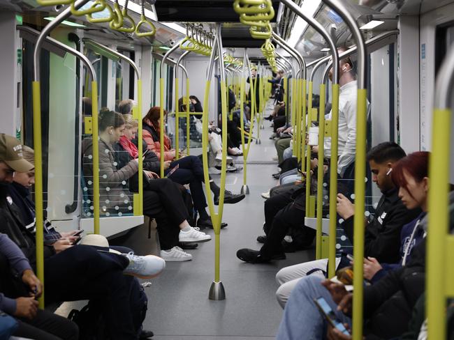 DAILY TELEGRAPH 19TH AUGUST 2024Pictured are commuters on the brand new Sydney Metro system in the CBD.The Sydney Metro has opened today with its maiden run with passengers to Tallawong Station happening early this morning.Picture: Richard Dobson