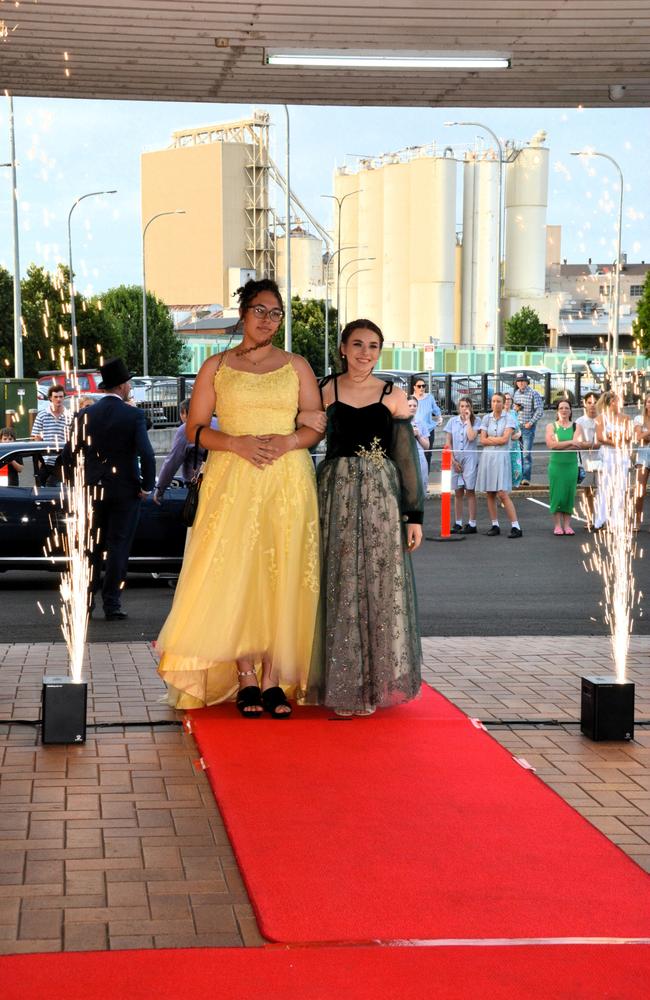 Toowoomba school formals. At the 2023 St Ursula's College formal is graduate Clara Morgan (right) with her partner Paige Moylan. Picture: Rhylea Millar