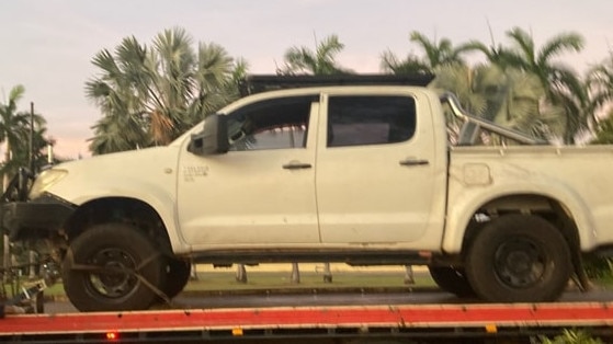 A toyota hilux was seized by police after its driver was caught hooning in the Darwin CBD. Picture: NTPFES