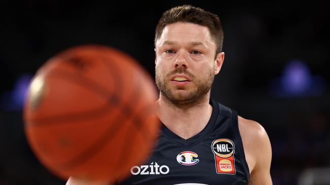 MELBOURNE, AUSTRALIA - FEBRUARY 01: Matthew Dellavedova of United warms up prior to the round 19 NBL match between Melbourne United and Tasmania Jackjumpers at John Cain Arena on February 01, 2025 in Melbourne, Australia. (Photo by Graham Denholm/Getty Images)