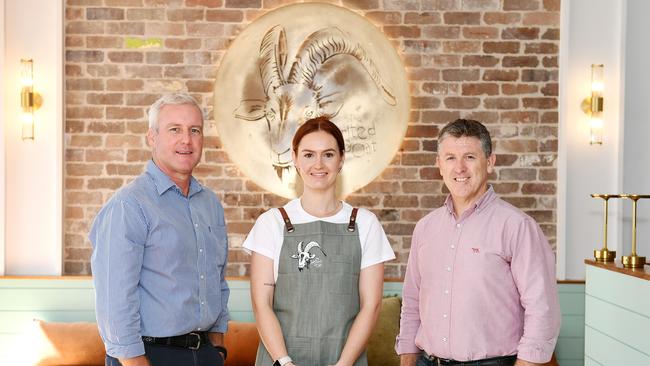 The Spirited Goat manager Rose Alcock (middle) with Knight Frank agents Paul Dury and Mark Fitzgerald at the new strand location. Picture: Shae Beplate.