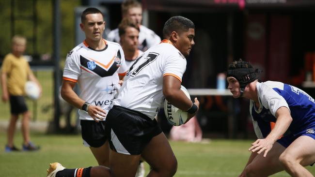 Logan Tuimauga in action for the Macarthur Wests Tigers against the North Coast Bulldogs during round two of the Laurie Daley Cup at Kirkham Oval, Camden, 10 February 2024. Picture: Warren Gannon Photography