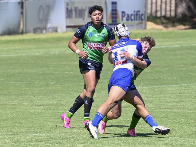 Mikael Papalii-Talanai charges at the line. Picture: Martin Ollman