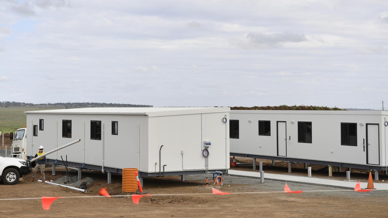 Buildings being erected at the Wellcamp quarantine facility. Picture: Kevin Farmer